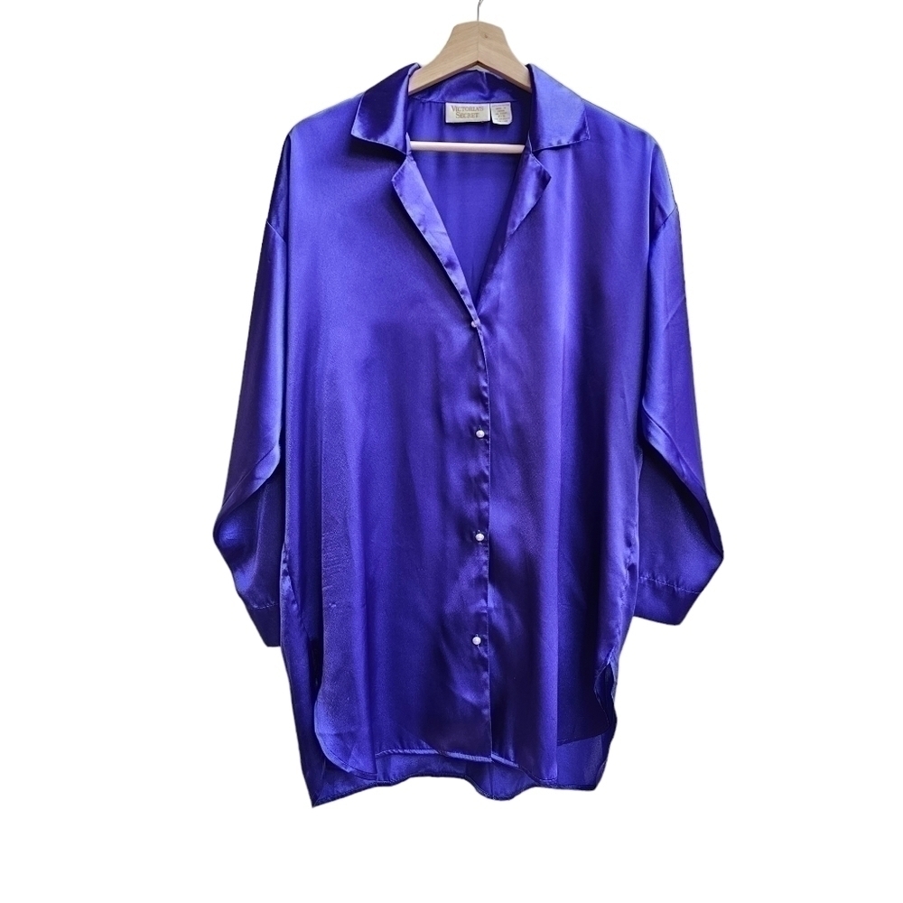 Victoria Secret Vintage Gold Label Sleep Shirt in Purple Satin, Size Small - Picture 9 of 9